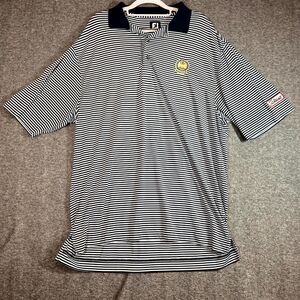 Footjoy Titleist Tour Logo PGA Professional Golf Polo Shirt Mens L Striped Blue